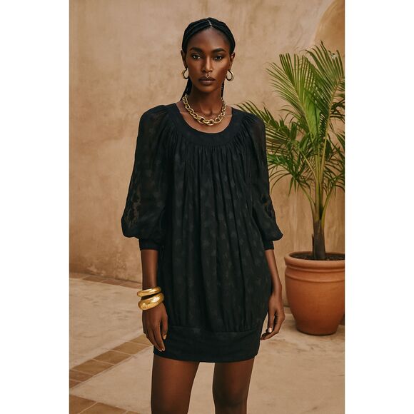 Sea New York Black Silk Star Print Tunic Mini Dress Size 4 - Picture 1 of 11